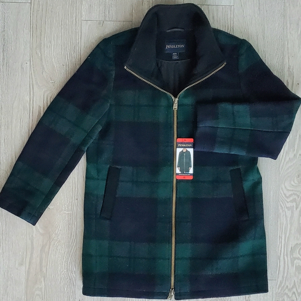 NEW Pendleton Women's Wool Blend Walker Topper Coat Green Blue Plaid - Picture 2 of 16